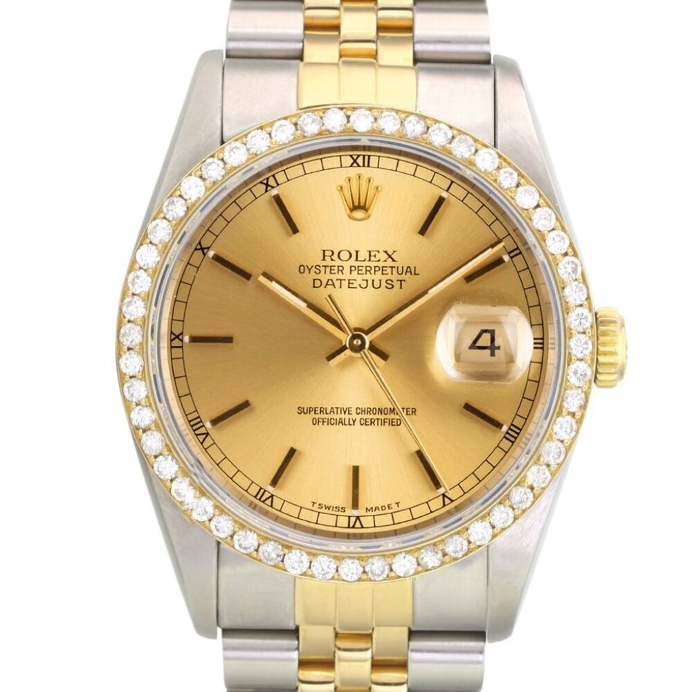 ROLEX DATEJUST CHAMPAGNE INDEX DIAL DIAMOND 18K GOLD & STEEL JUBILEE WATCH 16233